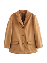 Aurohaya Oversized Suede Blazer Women’s Casual Loose Faux Leather Jacket
